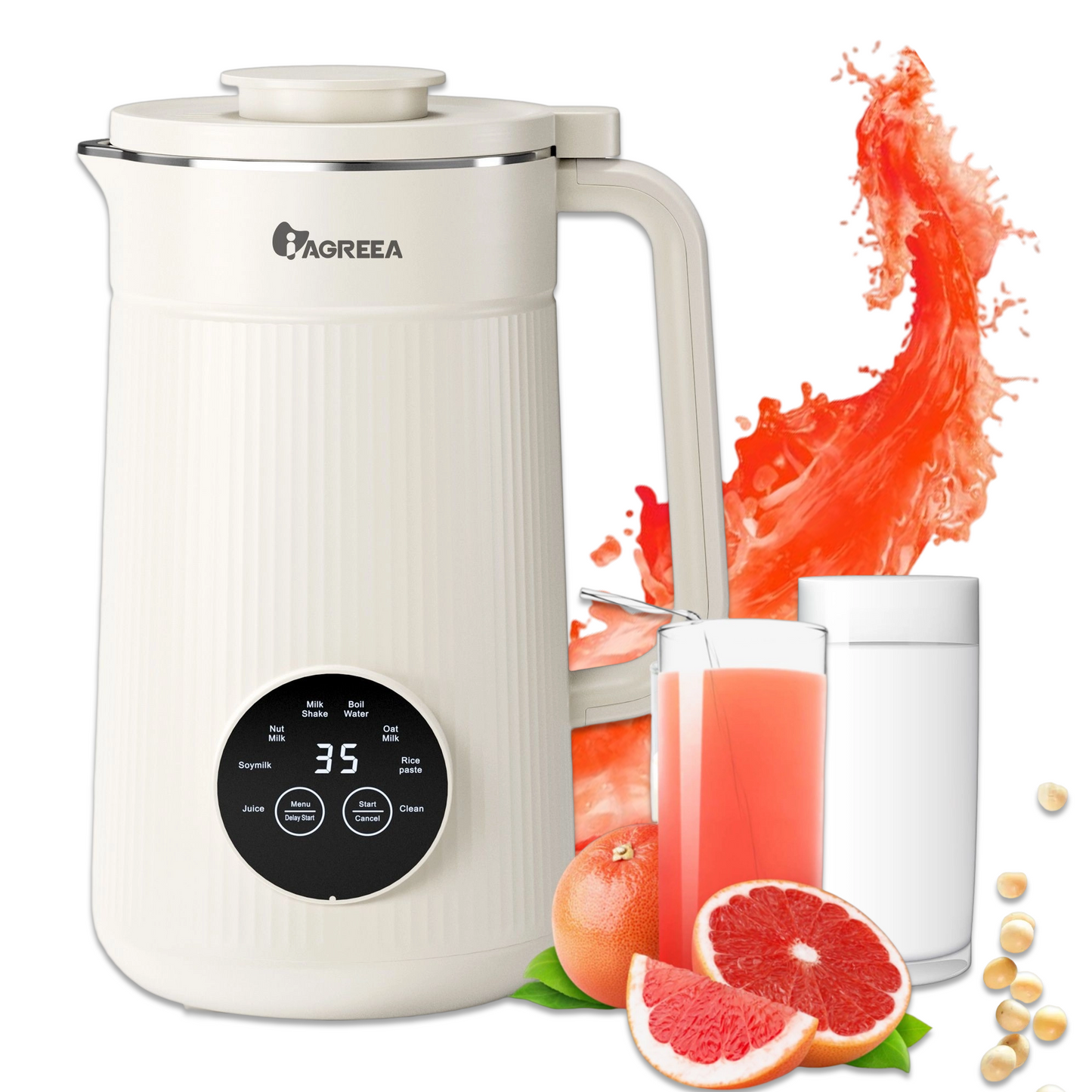 8-IN-1 IAGREEA Nut Milk Maker Machine, 35 oz Soy Milk Maker, Oat, Soy, Plant Based and Dairy Free Beverages, 2 Hours Keep Warm Countertop Blender, 10 Stainless Steel Blades, 12H Delay Start