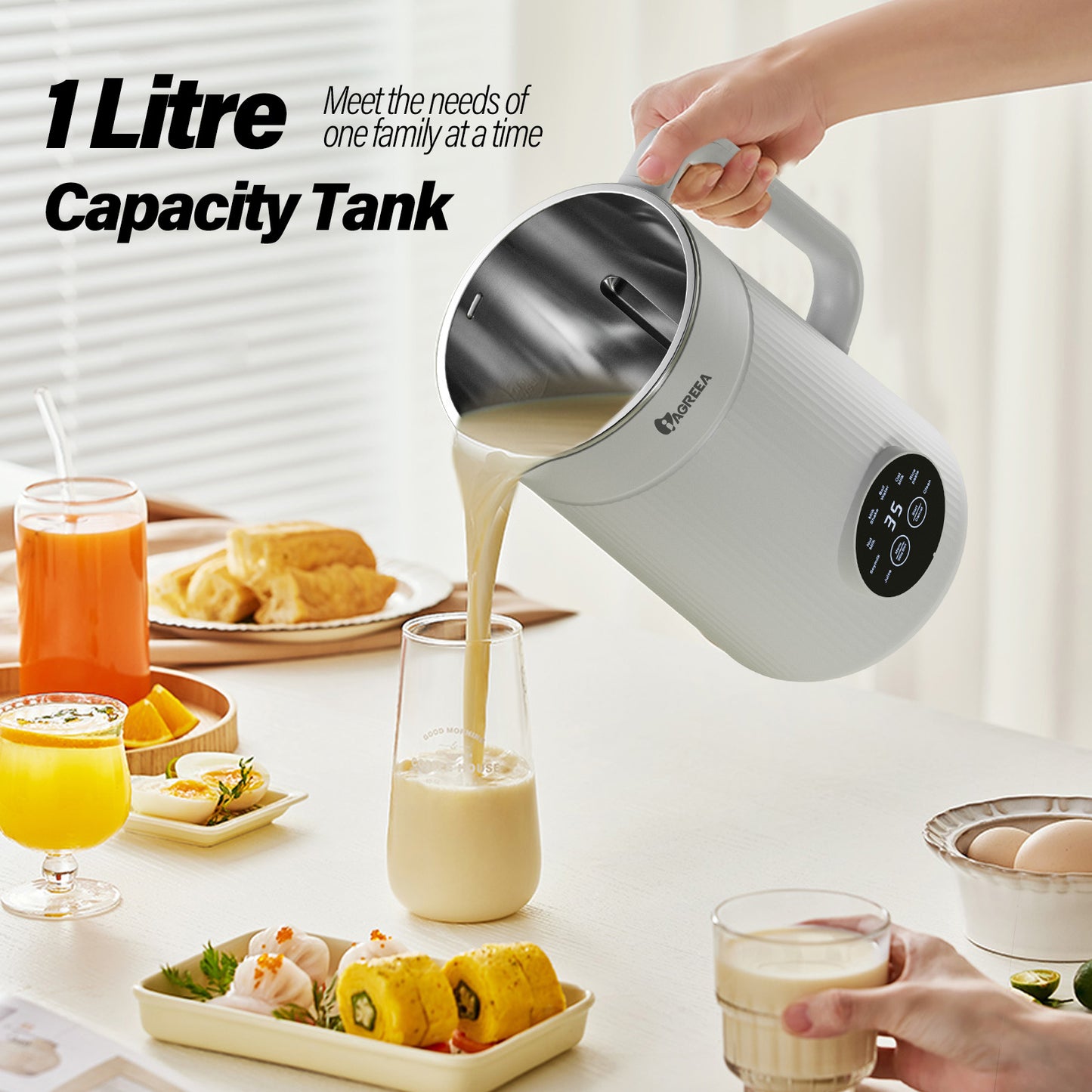 8-IN-1 IAGREEA Nut Milk Maker Machine, 35 oz Soy Milk Maker, Oat, Soy, Plant Based and Dairy Free Beverages, 2 Hours Keep Warm Countertop Blender, 10 Stainless Steel Blades, 12H Delay Start
