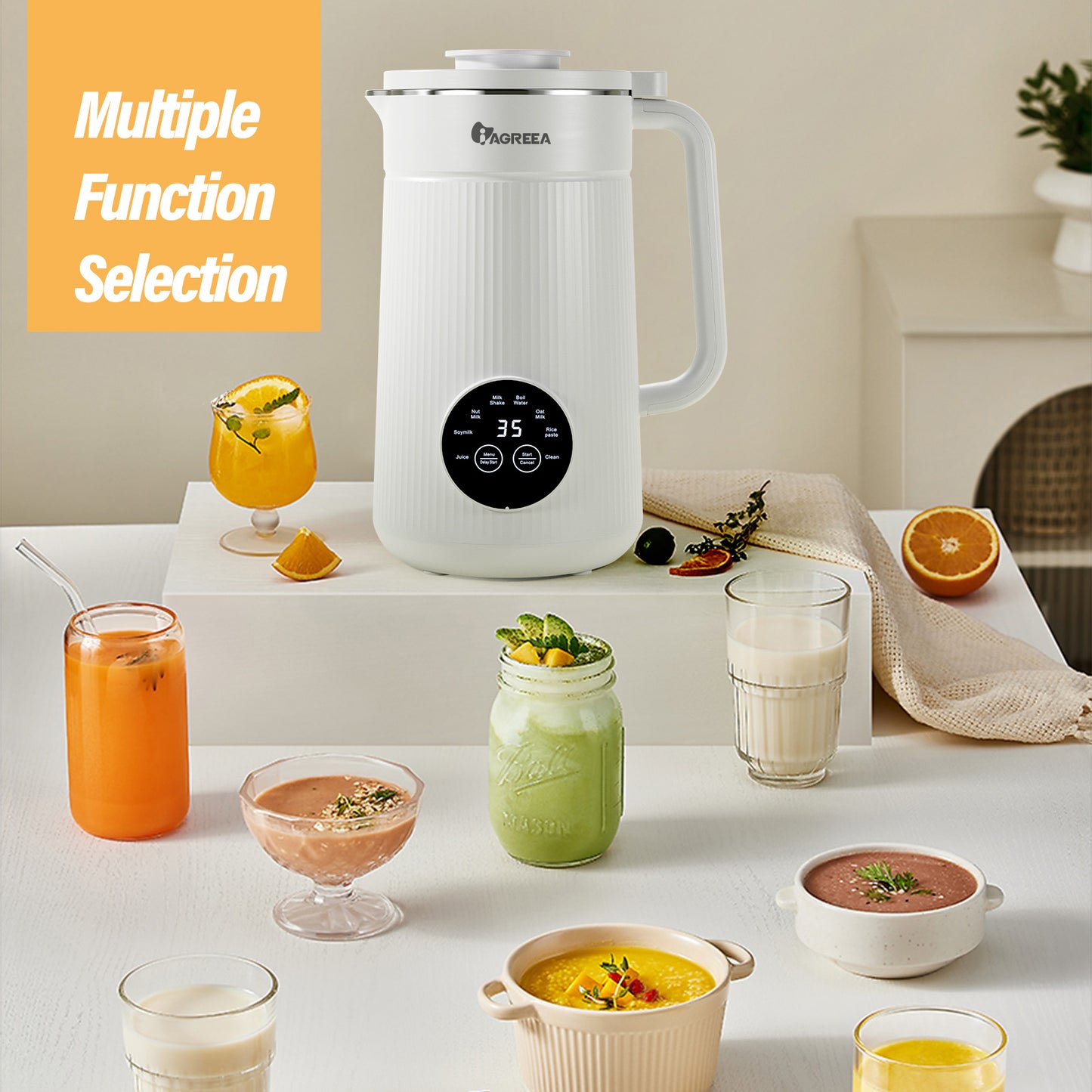 8-IN-1 IAGREEA Nut Milk Maker Machine, 35 oz Soy Milk Maker, Oat, Soy, Plant Based and Dairy Free Beverages, 2 Hours Keep Warm Countertop Blender, 10 Stainless Steel Blades, 12H Delay Start